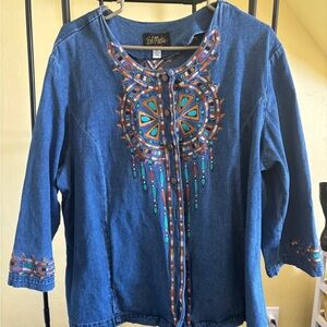 Bob Mackie Blue Denim Jacket with Multicolor Embroidery